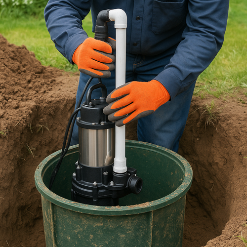 grinder pump being installed
